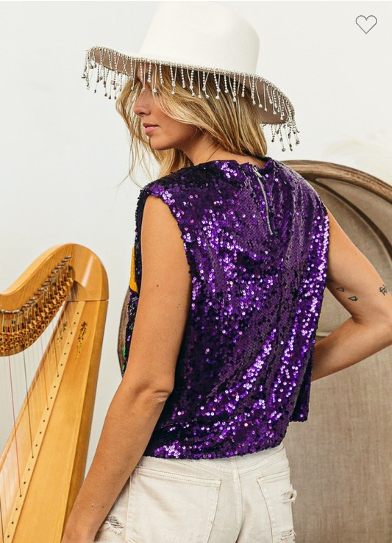 Purple Green & Gold Sleeveless Sequin Mardi Gras Crop Top