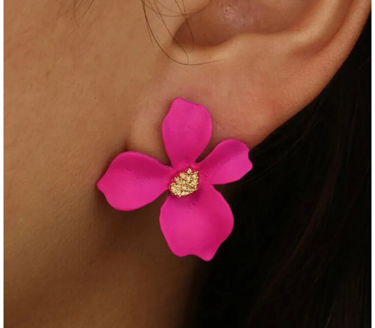 Pink Flower Post Earrings