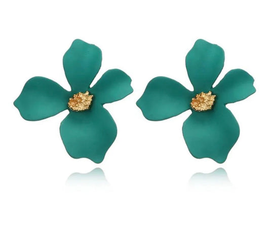 Green Flower Post Earrings