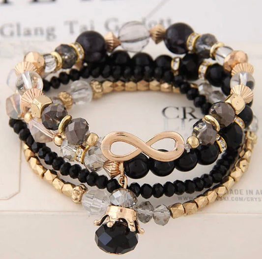 Black 4 Piece Stretch Jeweled Bracelet Set