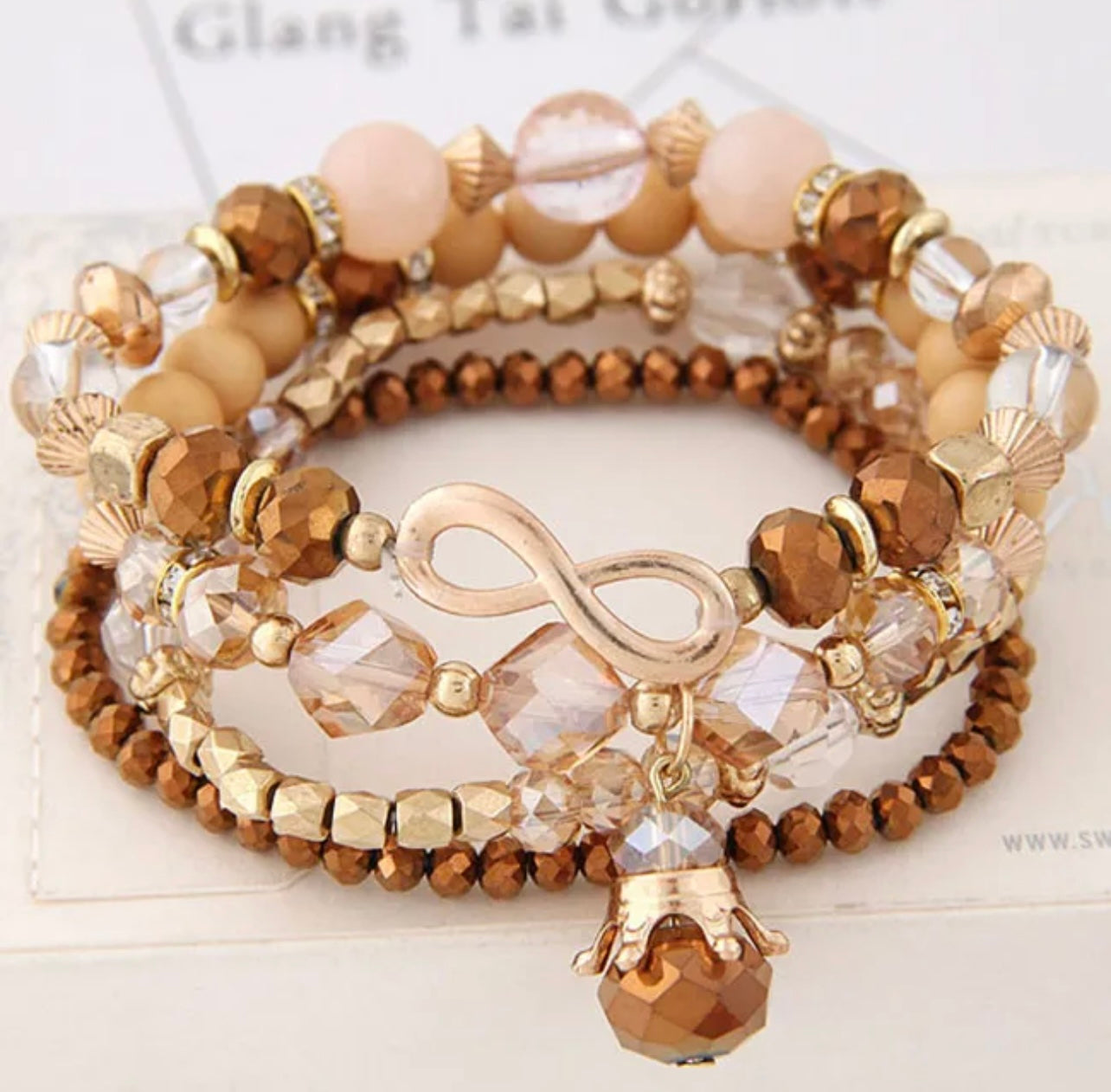 Brown 4 Piece Jeweled Bracelet Set