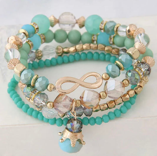 Teal 4 Piece Stretch Jeweled Bracelet Set