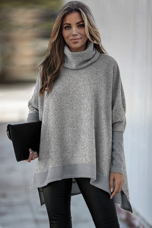 Long Oversized Heather Grey Turtleneck Sweater