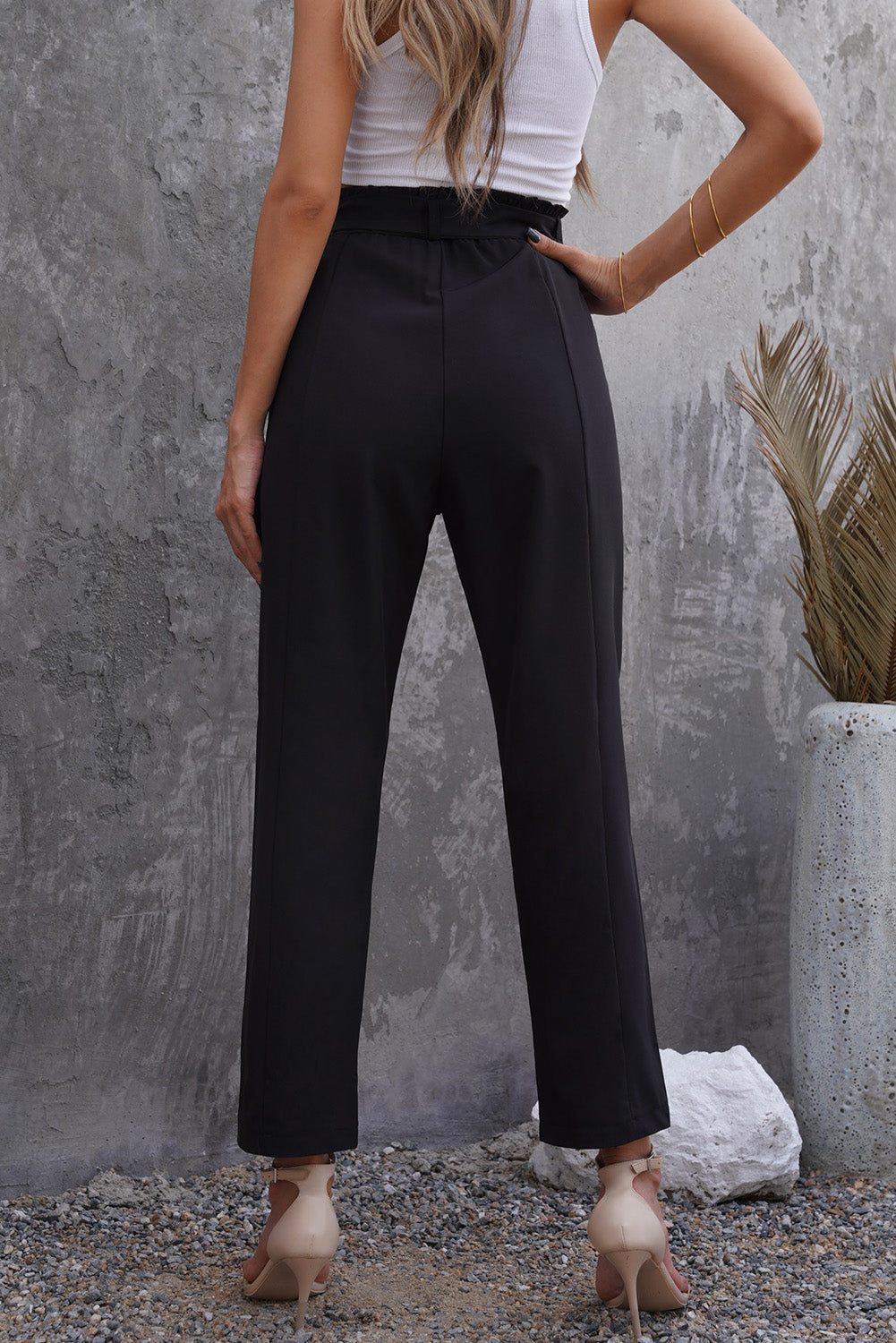 Black Capri Pants with a Bow Tie Belt