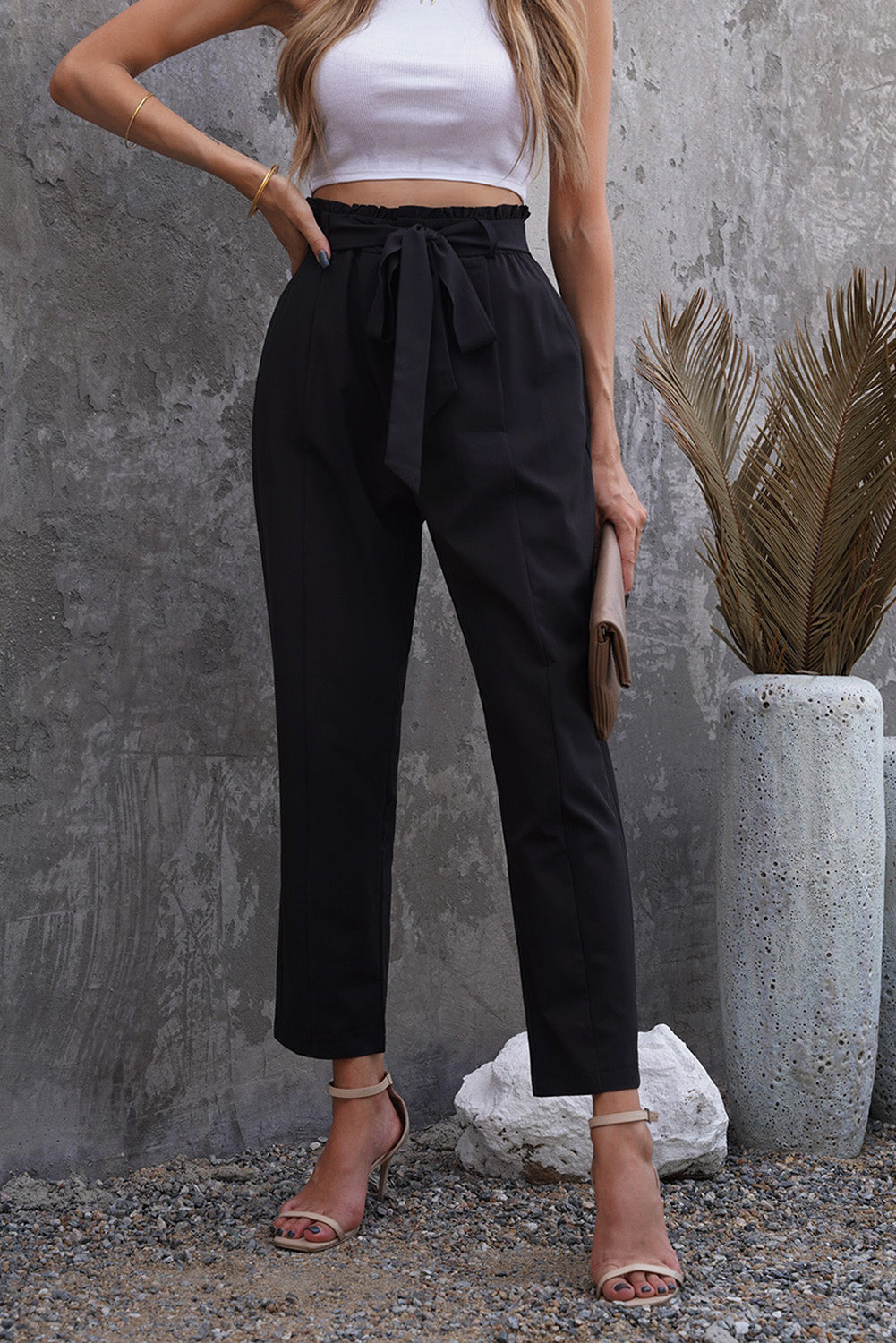 Black Capri Pants with a Bow Tie Belt