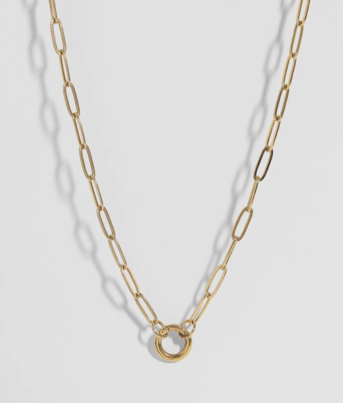 Stainless Steel Gold Link Chain Stacking Necklace w/ Circle