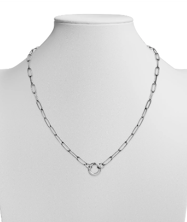 Stainless Steel Silver Link Chain Necklace w/ Circle