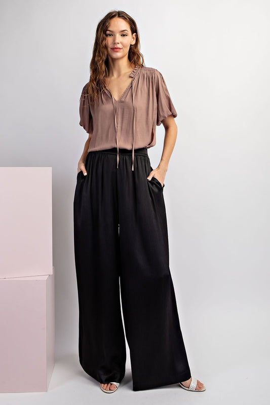 Black Satin Wide Leg Pants