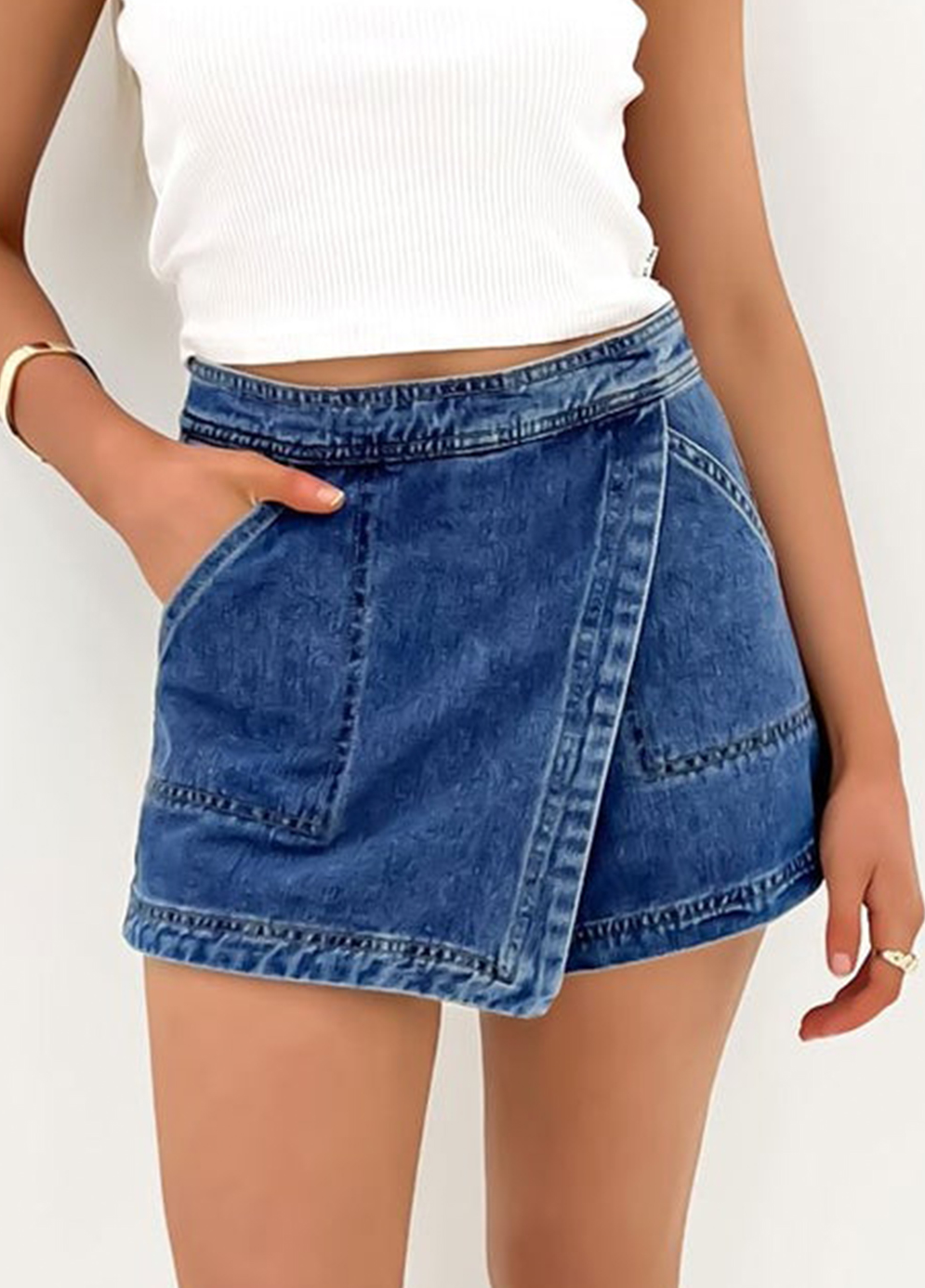 Asymmetrical Stretch Denim Jean Skort