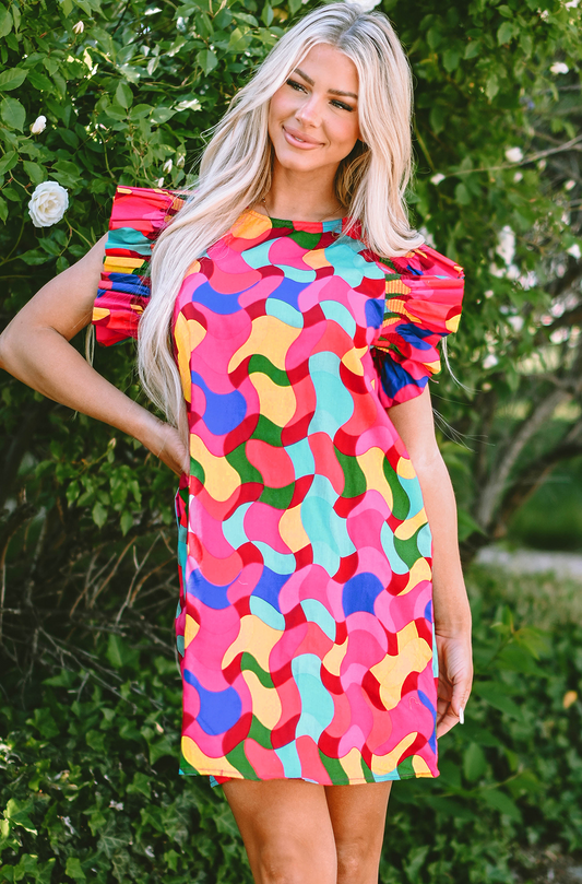 Abstract Color Print Dress