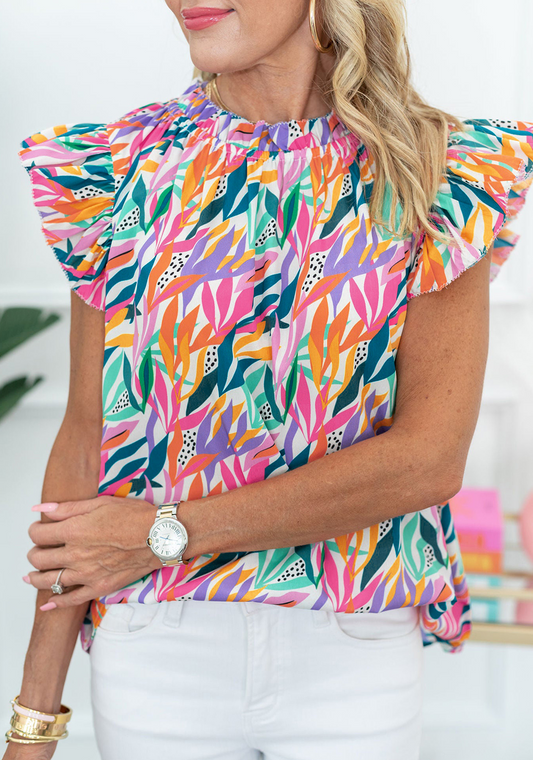 Multicolor mock neck Spring Top