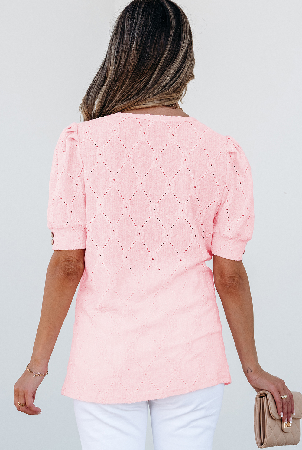 Pink Eyelet Ruffled Sleeve Top