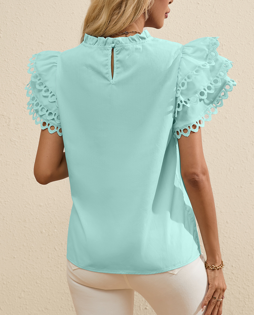 Triple Flutter Sleeved Teal Top