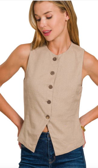 Mocha Linen 5 Button Vest