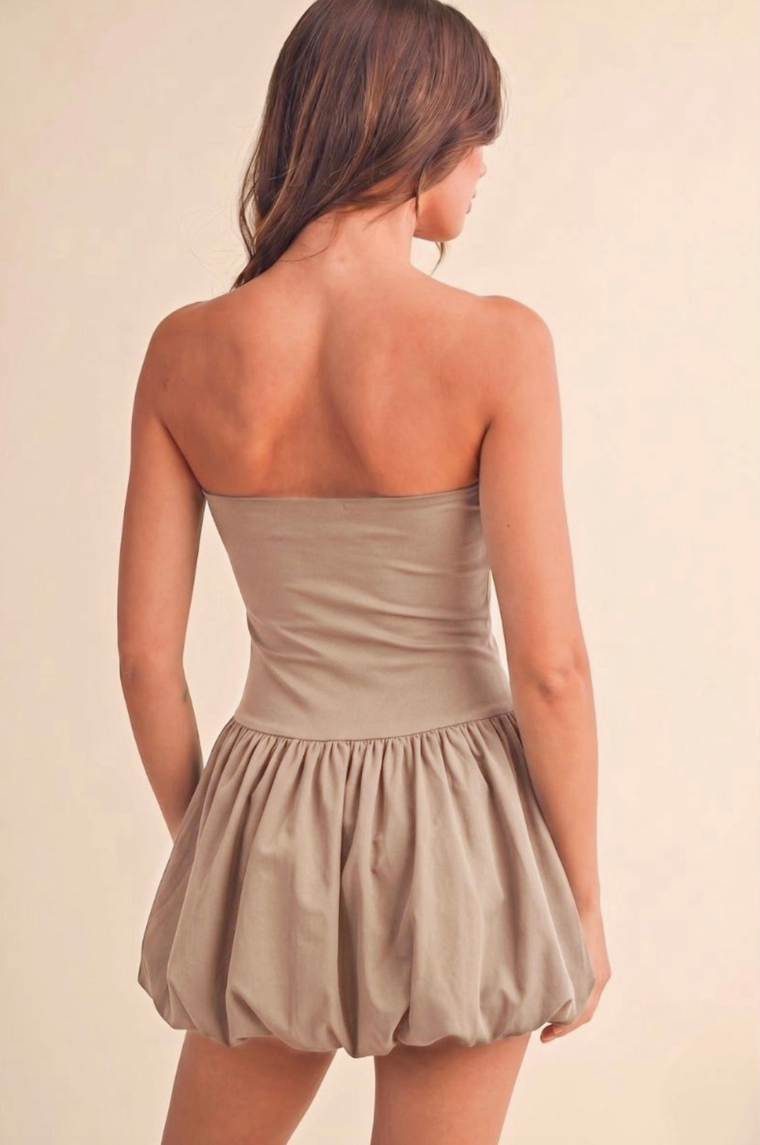 Taupe Tube Balloon Mini Dress