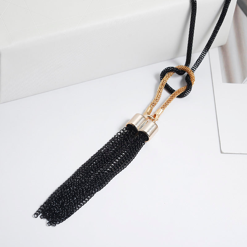 Long Black and Gold Fashion Metal Tassel  Necklace