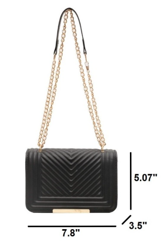 Black & Gold Vegan Leather Adjustable Chain Strap Bag