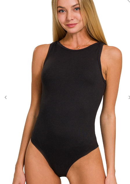 BLACK BOAT NECK SLEEVELESS BODYSUIT