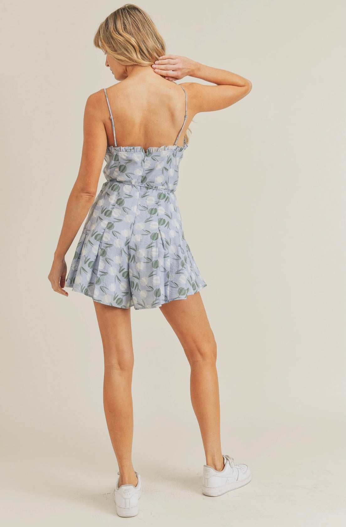 Blue Floral Printed Flared Romper