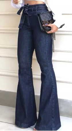High Waisted Dark Wash Jeans With Jean Bow