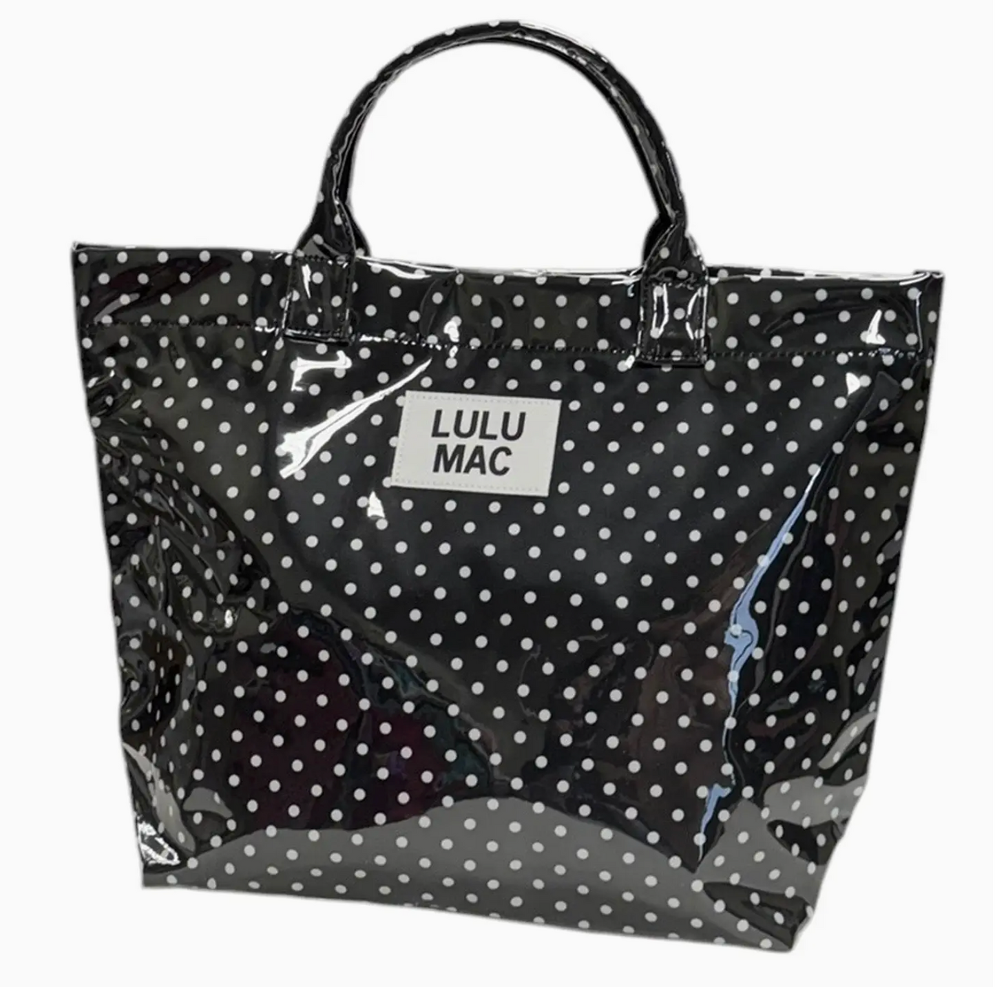 Black with White Polka Dot Lulu Mac Soft Plastic Coated Tote Bag