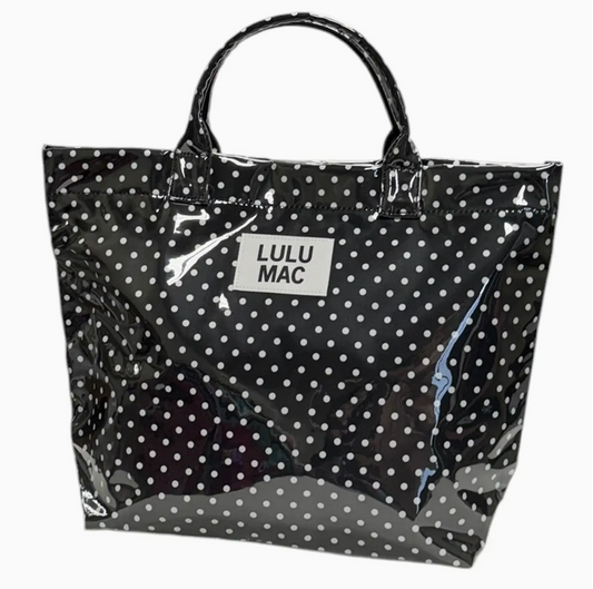 Black with White Polka Dot Lulu Mac Soft Plastic Coated Tote Bag