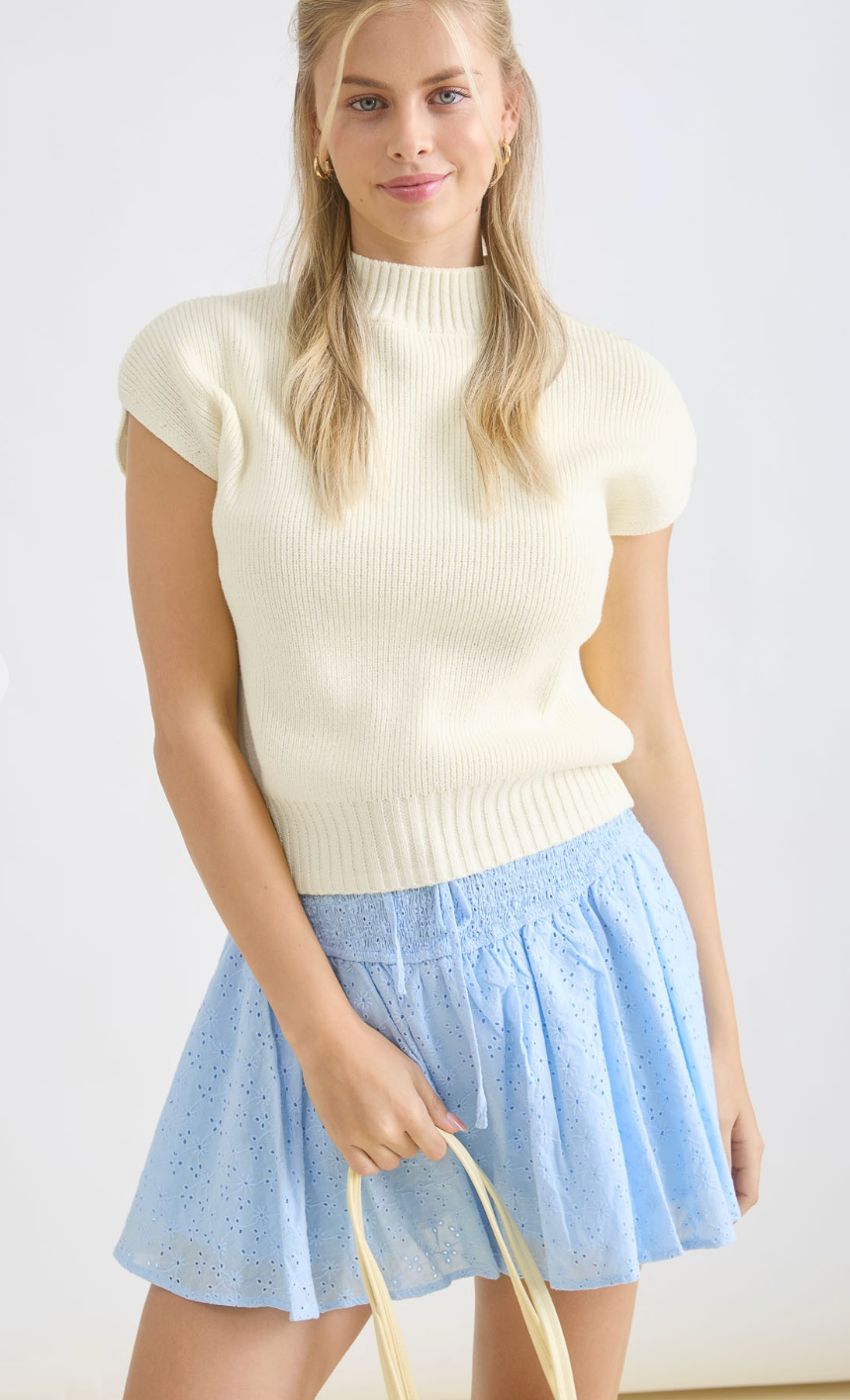 Ivory Mock Neck Cap Sleeve Pullover Sweater Top