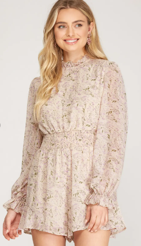Whimsical Floral Taupe One Piece Women's Romper