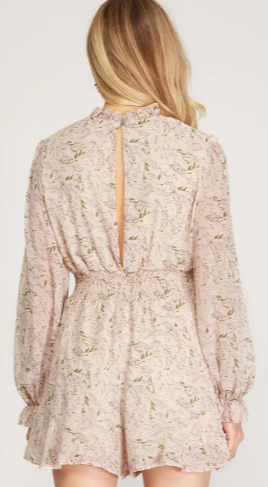Whimsical Floral Taupe One Piece Women's Romper