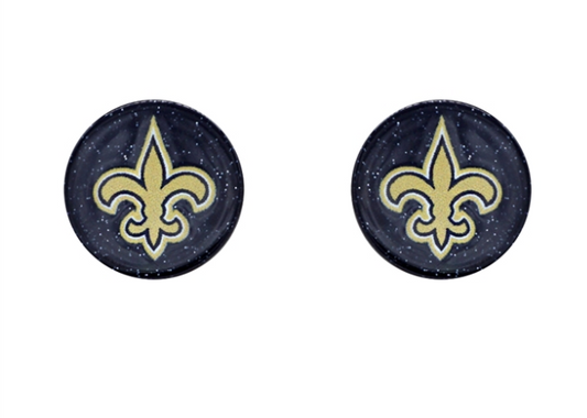 1/2" Saints Black & Gold Fleur De Lis Circle Stud Post Earrings