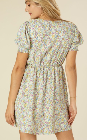 Floral Puff Sleeve V Neck Dress
