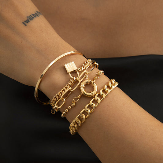 5 Piece Gold Lock Bracelet Set