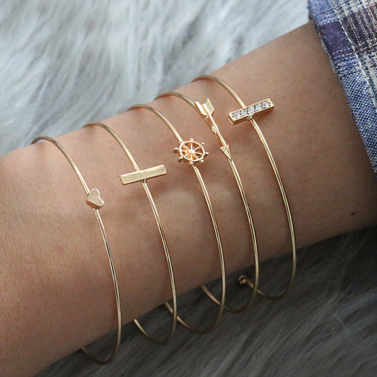 Five Piece Fashion Gold Bangle Bracelet Set