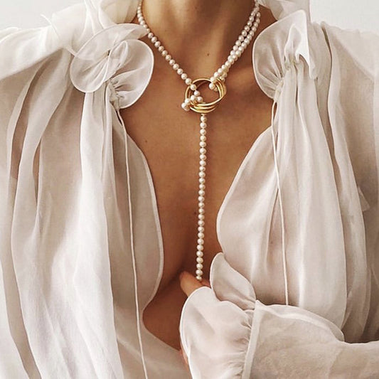 Faux Pearl and Gold Statement Necklace