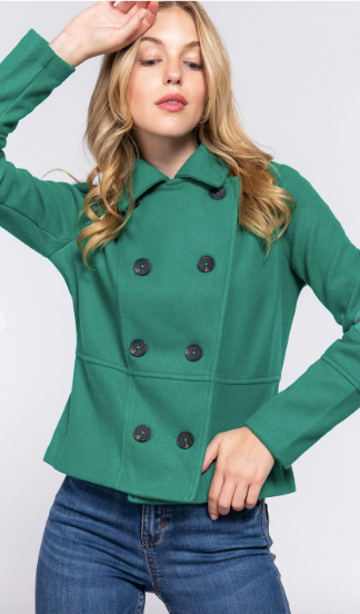 Double Breasted Cropped  Green Pea Coat
