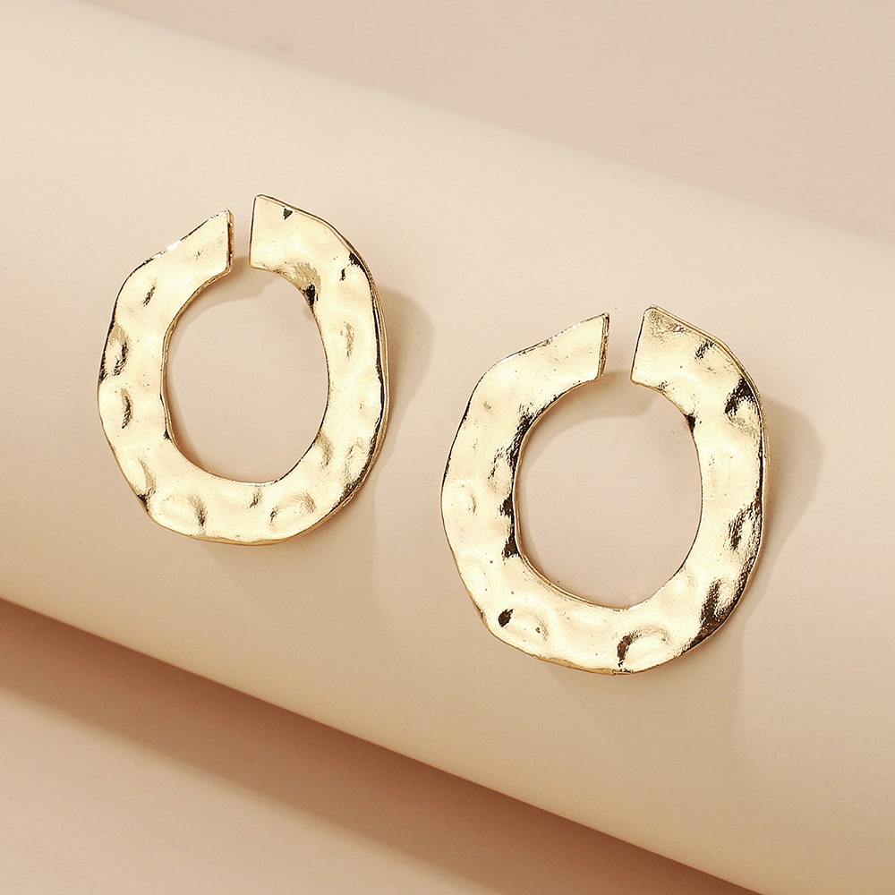 Hammered Gold Circle Fashion Post Earrings