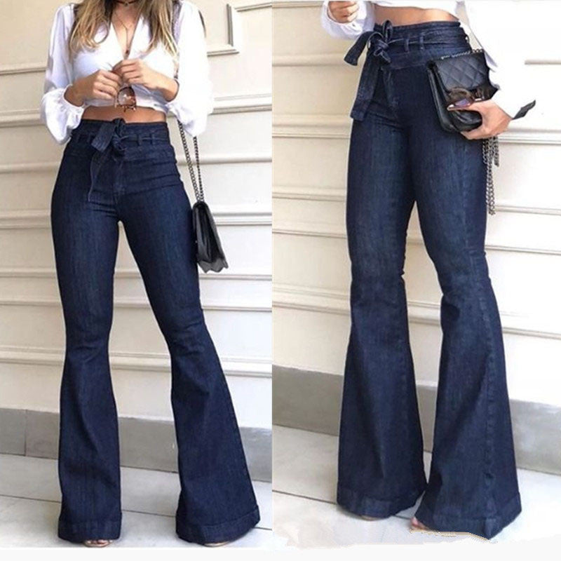 High Waisted Dark Wash Jeans With Jean Bow