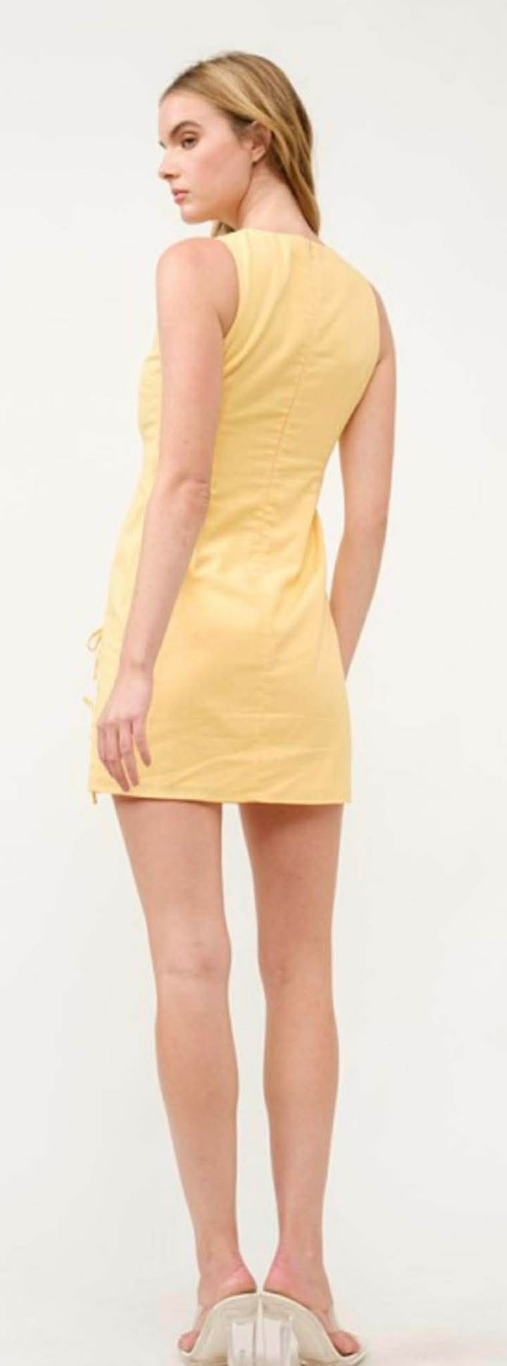 Yellow Sleeveless Linen Bow Accent Mini Dress