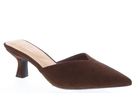 Morley Backless Chocolate Faux Suede Kitten Heels