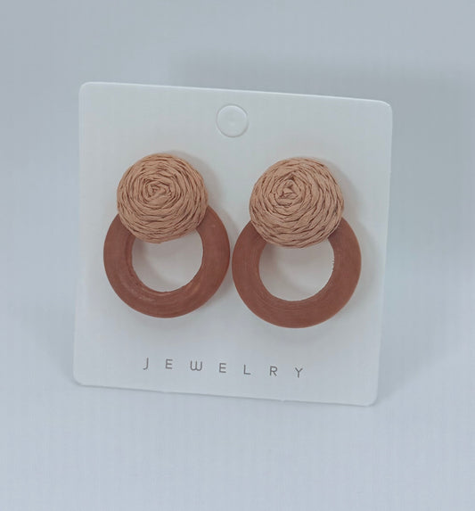 Stained Brown Wooden Circle Post Earrings