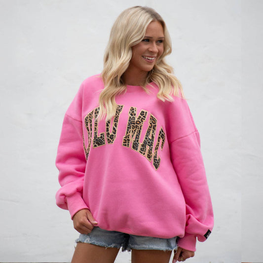 Bubblegum Pink LULU MAC Sweatshirt with Leopard Print Lettering