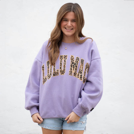 Lavender Purple LULU MAC Sweatshirt with Leopard Print Lettering