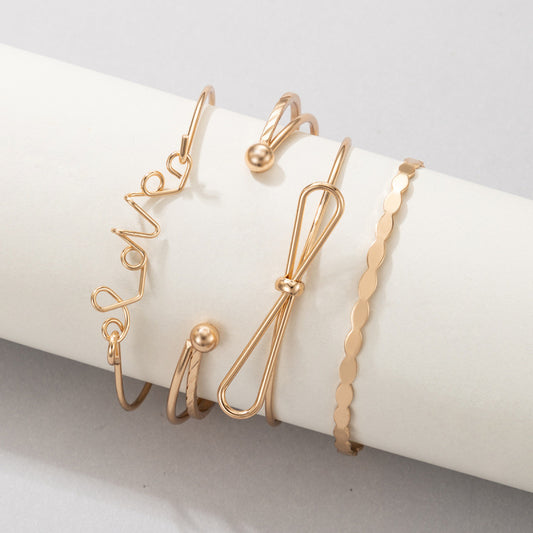 4 Piece Love Bow Gold Bangle Set