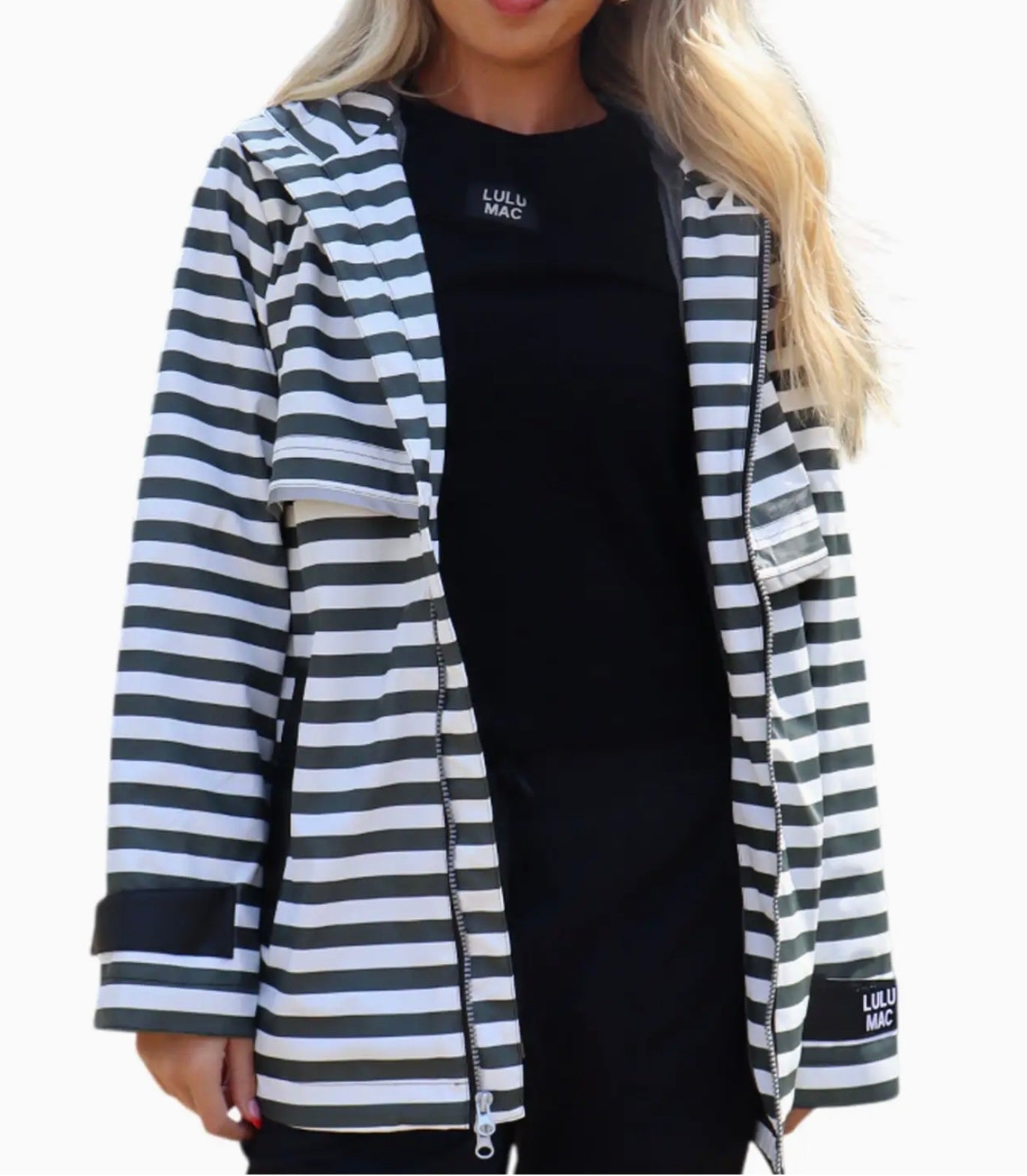 Black and White Stripe LuLu Mac Darby Raincoat with Hood