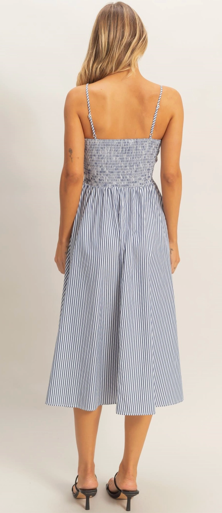 Navy Spaghetti Stripe Bodice Midi Dress