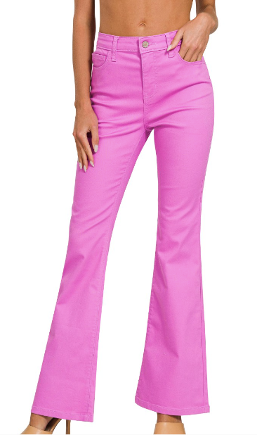 HIGH-RISE BOOTCUT PINK DENIM PANTS