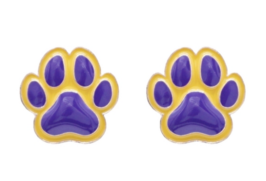 1/2" Purple and Gold Tigers Paw Print Post Stud Earrings