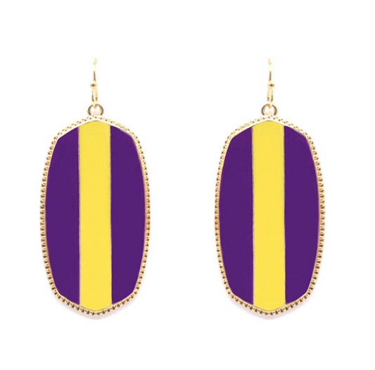 2" Lined Purple and Gold Tigers Fashion Dangle Earrings