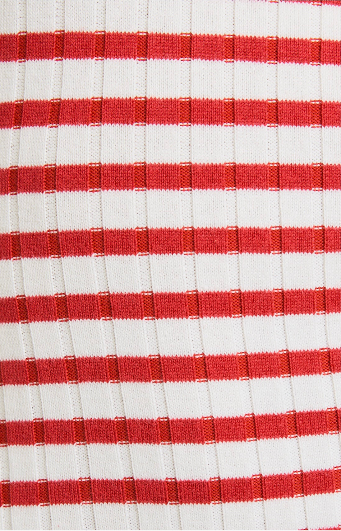 Red and White Sleeveless Round Neck Striped Rib Sweater Dress