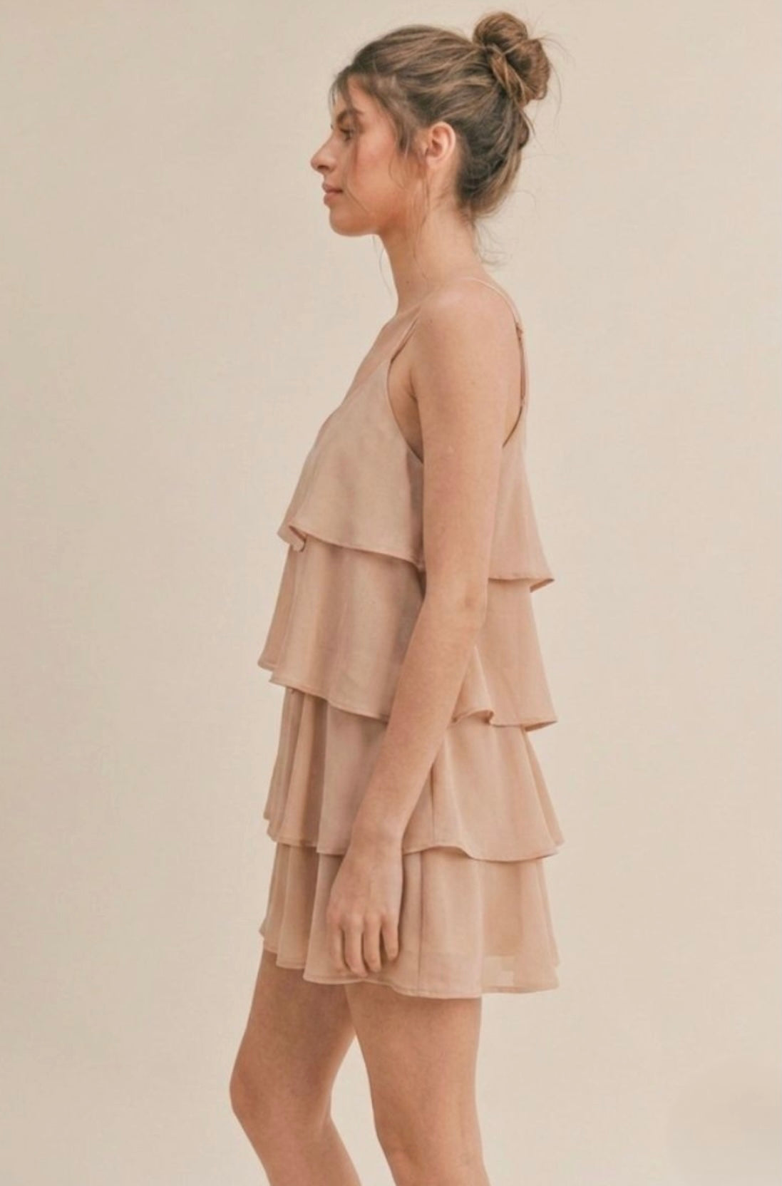 Nude Tiered Ruffle V Neck Romper